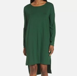 Eileen Fisher Jewel Neck Shift in Hemlock Lightweight Viscose dress